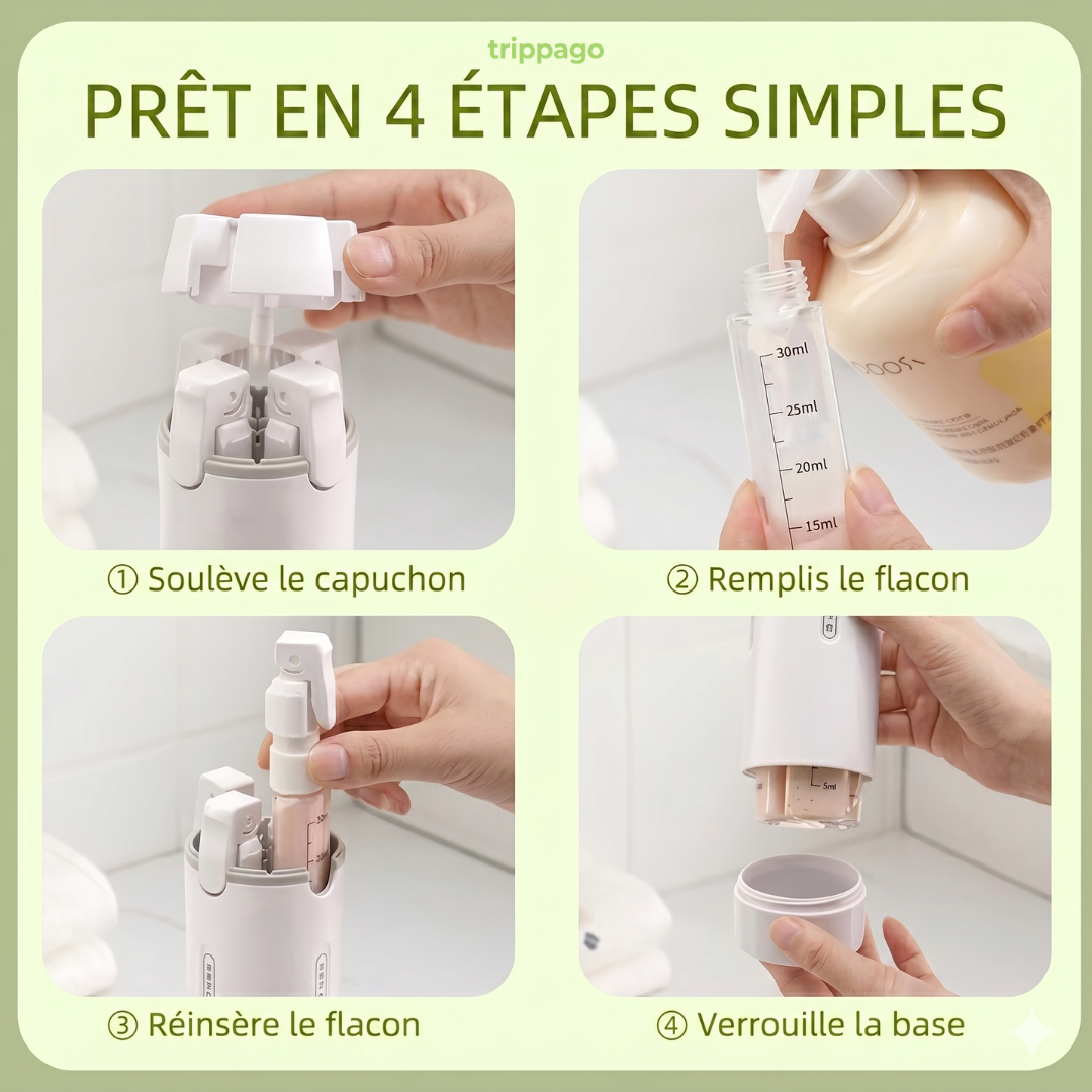 Trippago — Le flacon de voyage 4-en-1